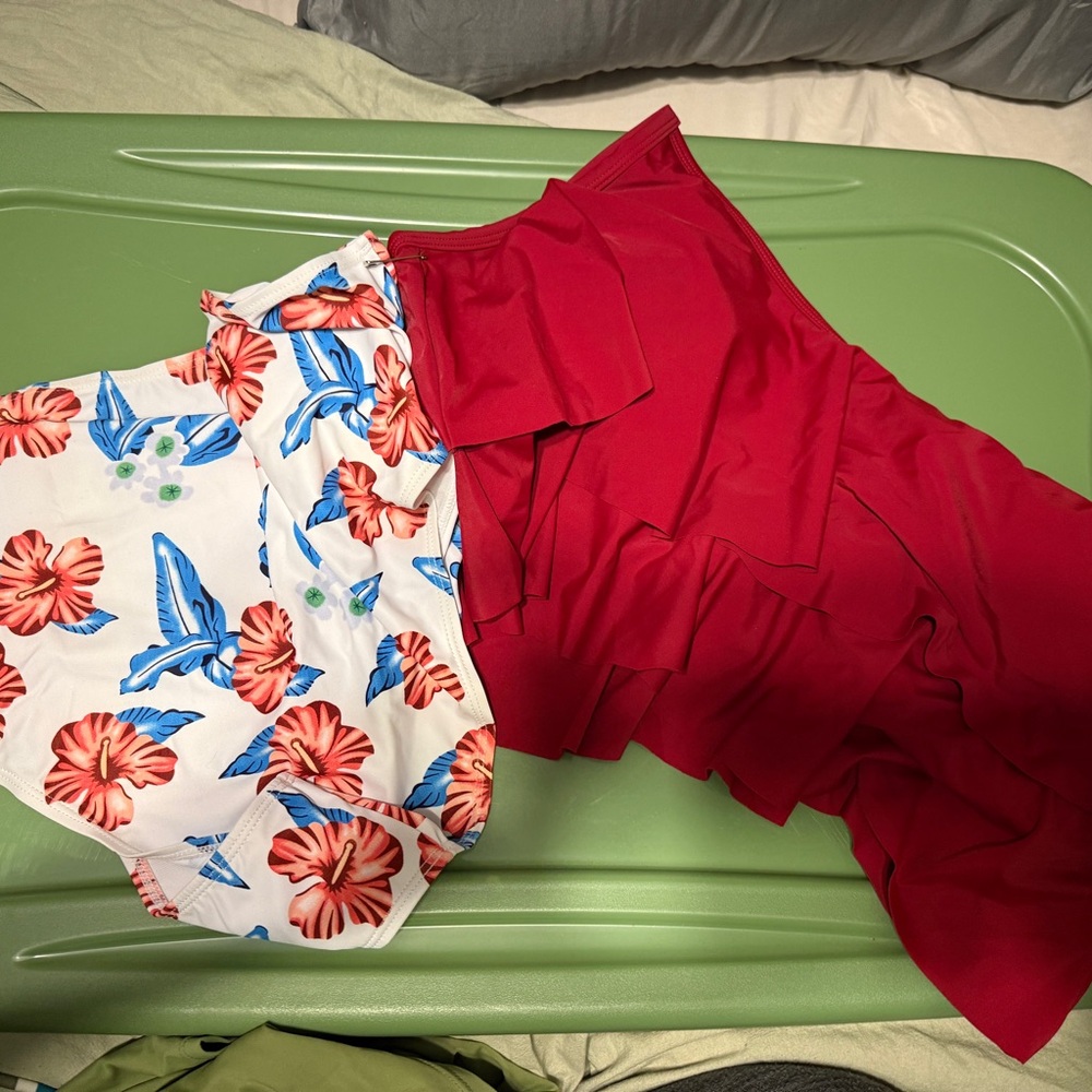 Red Ruffled Skirt and Floral Print Shorts